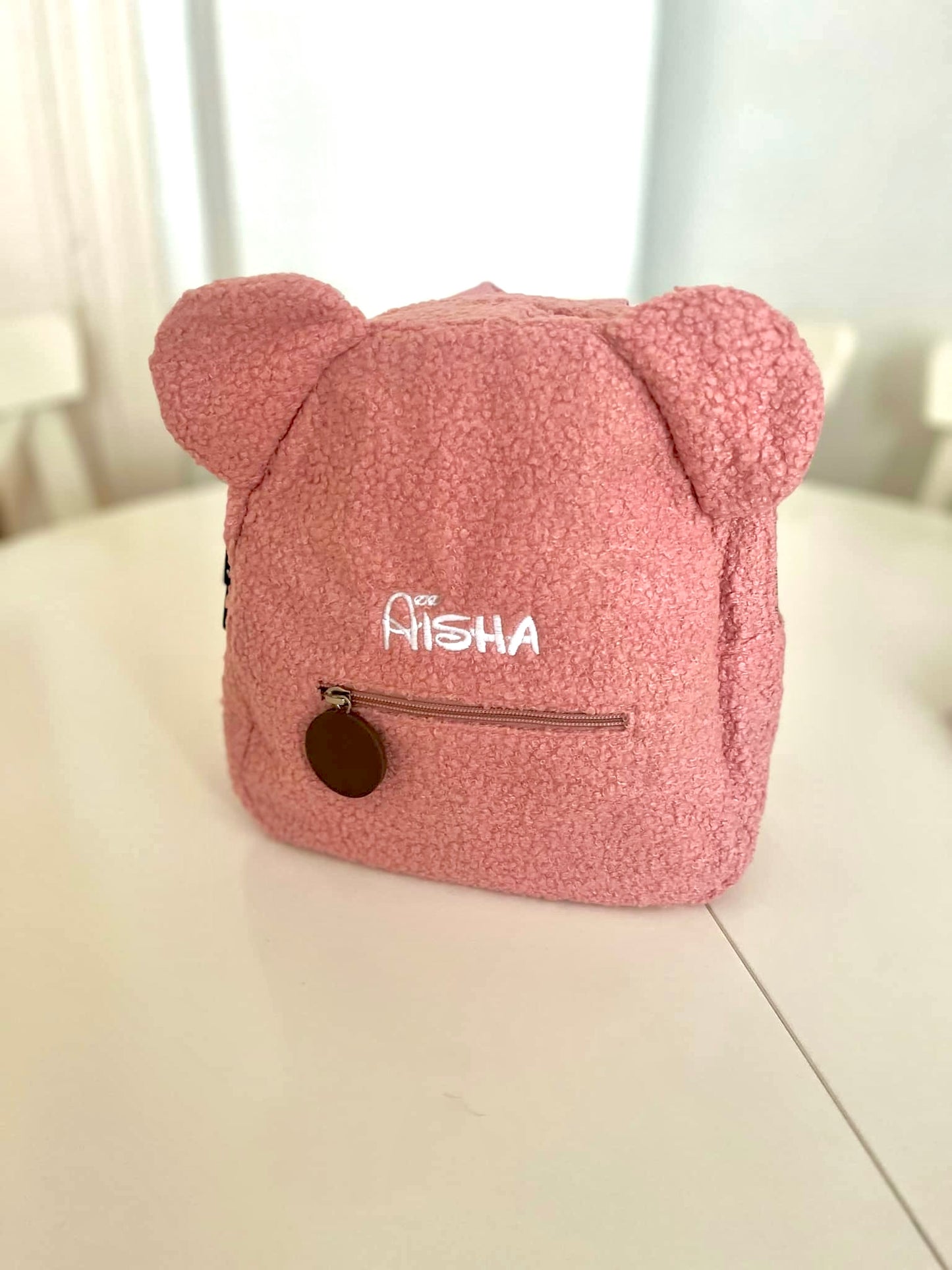 Sac à dos Teddy enfants rose brodé